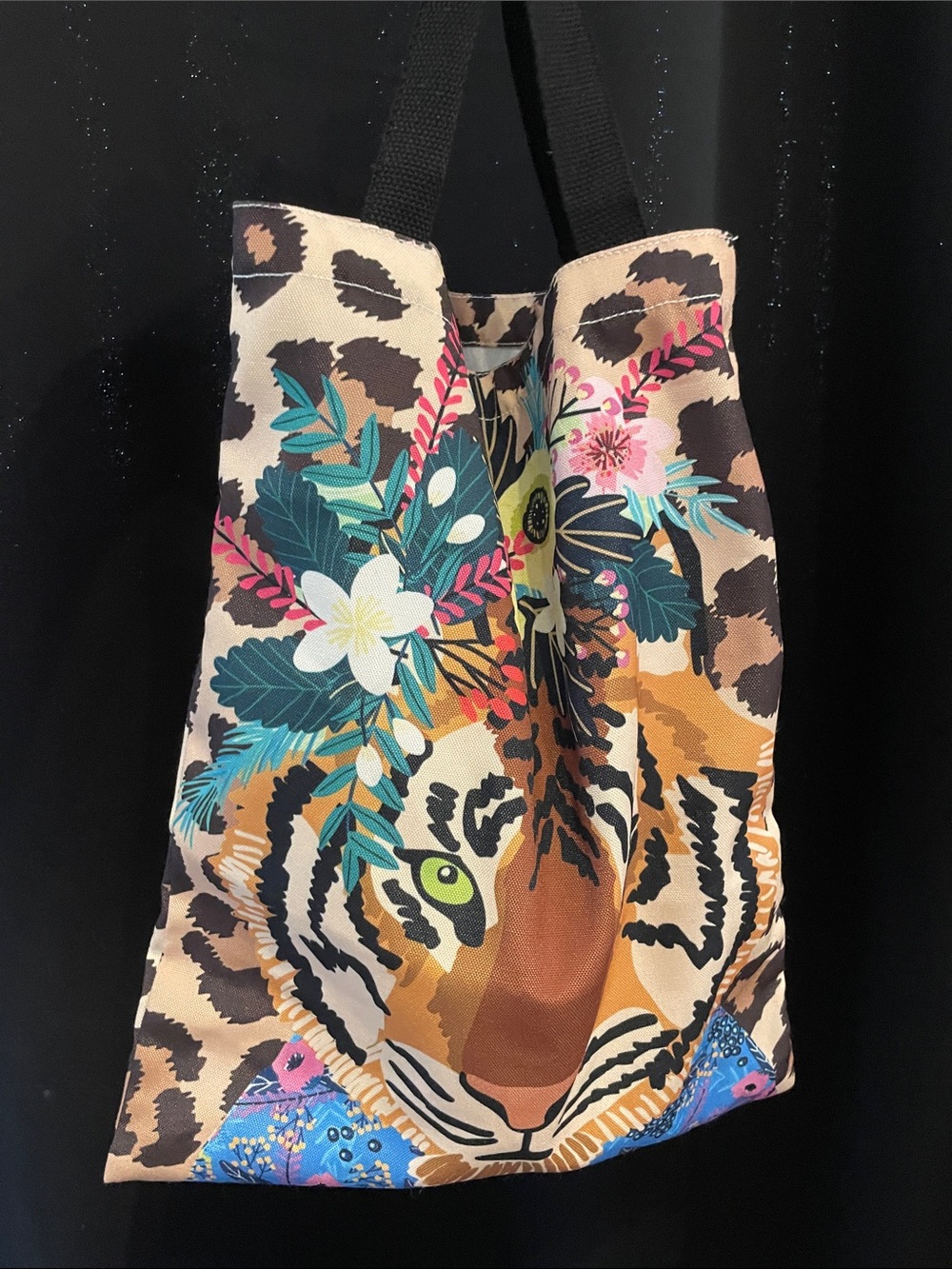 NEW Floral Tiger Print Canvas-like Tote Bag